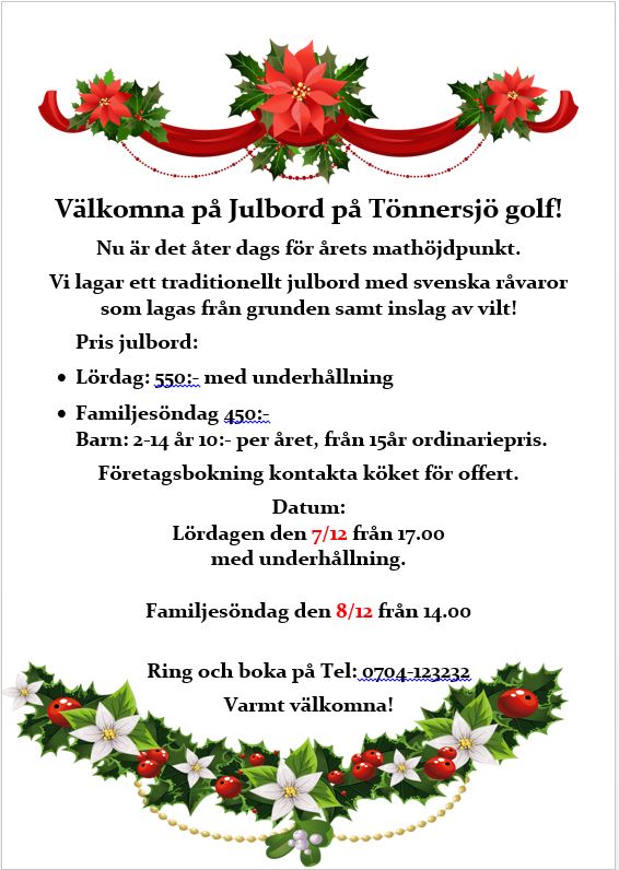 Julbord på Tönnersjö golf Julbord på Tönnersjö golf